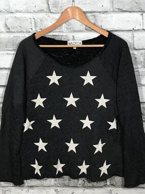 Wildfox Black Distressed Pullover with White Star Print